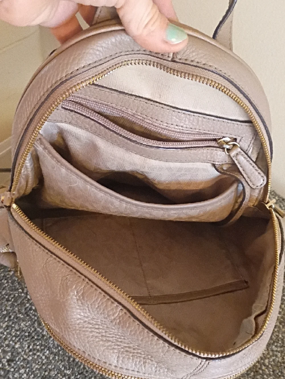 Michael Kors Taupe Pebbled Leather Backpack with Gold Hardware - Picture 4 of 9